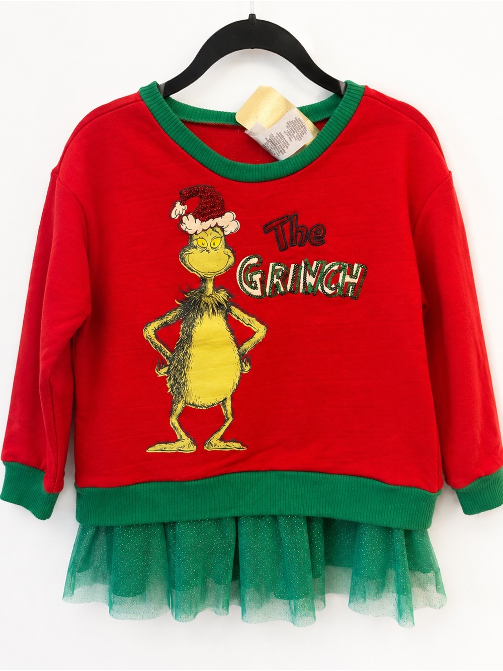 Dr. Seuss The Grinch Christmas Tutu Sweatshirt Dress Girls 3T NWT